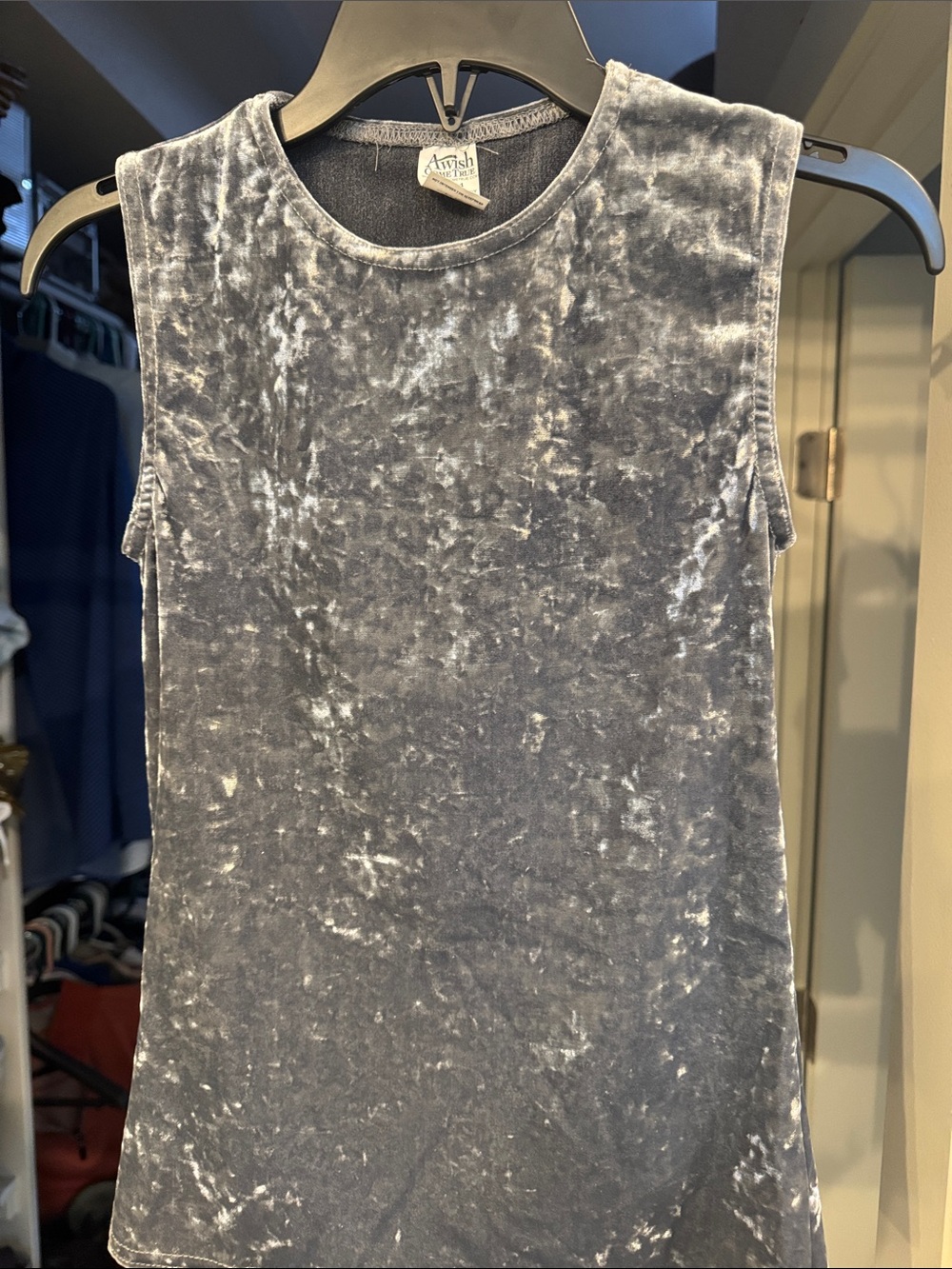 A Wish Come True Crushed Velvet Sleeveless Tank in Charcoal Gray